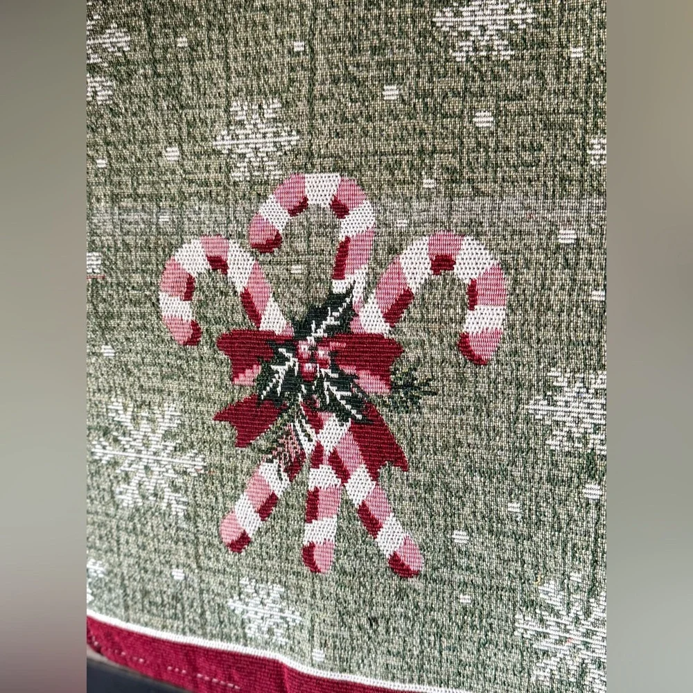 Holiday Candy Cane Table Runner in Green and Red 68” long NEW